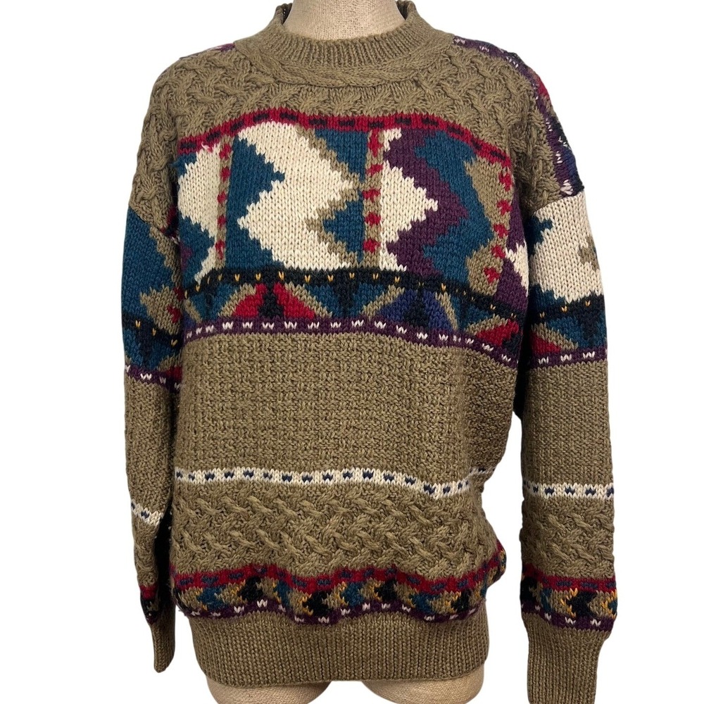 VTG Boston Trader Limited‎ Edition Hand Knit 100% wool Crewneck Sweater SZ L